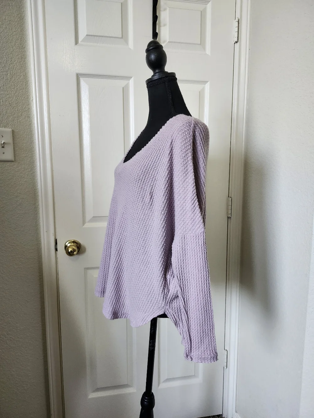 Out From Under Lavender Waffle Knit V-Neck Sweater